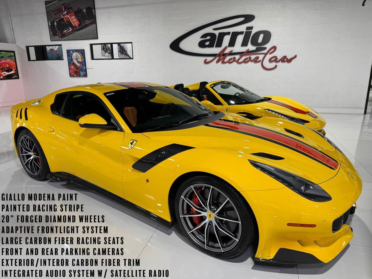 2017 Ferrari F12tdf Giallo Modena paint, painted stripes, carbon racing seats, loads of exterior/interior carbon