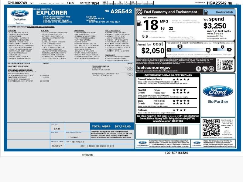 2017 Ford Explorer Sport 4WD w/ Equipment Group 400A
