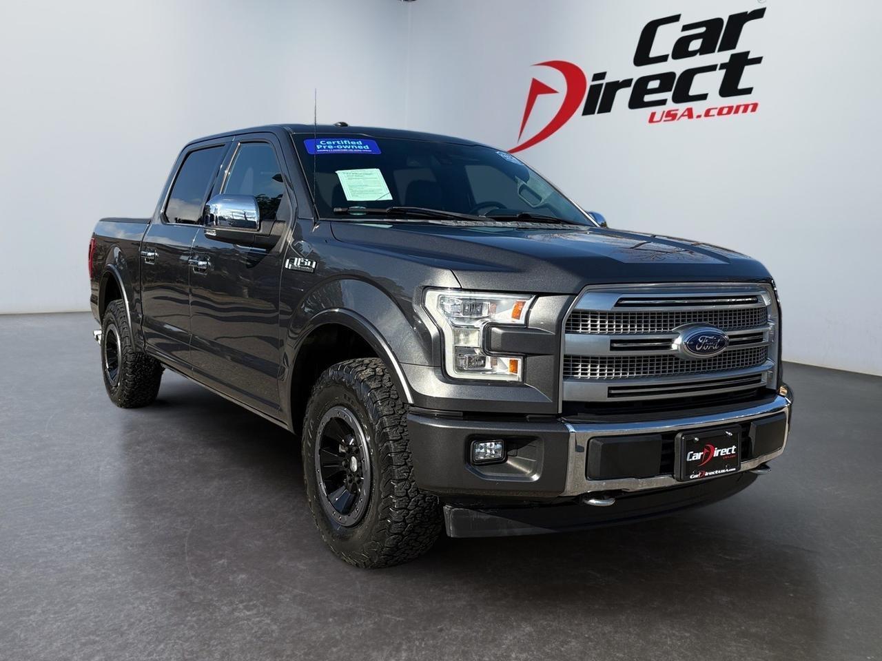 2017 Ford F-150 Platinum, POWER RUNNING BOARDS, POWER TAILGATE, TWIN PANEL MOONROOF, BLIND SPOT ALERT, LANE KEEP ASSIST, PRO TRAILER BACKUP ASSIST, HEATED STEERING WHEEL & FRONT/REAR SEATS, NAVIGATION, ONLY 44K MILES, JUST 1 OWNER, CLEAN CARFAX, RIDE TOUGH!