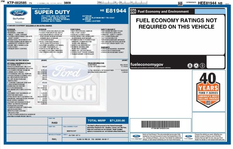 2017 Ford Super Duty F-350 Lariat Long Bed Lifted 6.7L Diesel 37in Tires GPS Camear
