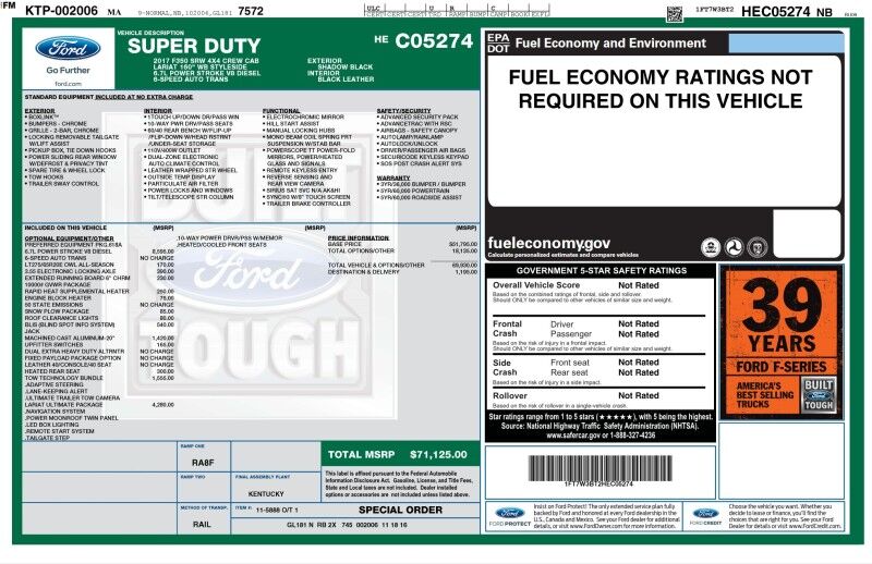 2017 Ford Super Duty F-350 Lariat Ultimate 6.7L Diesel Sunroof 35in Toyo Tires FREE WARRANTY