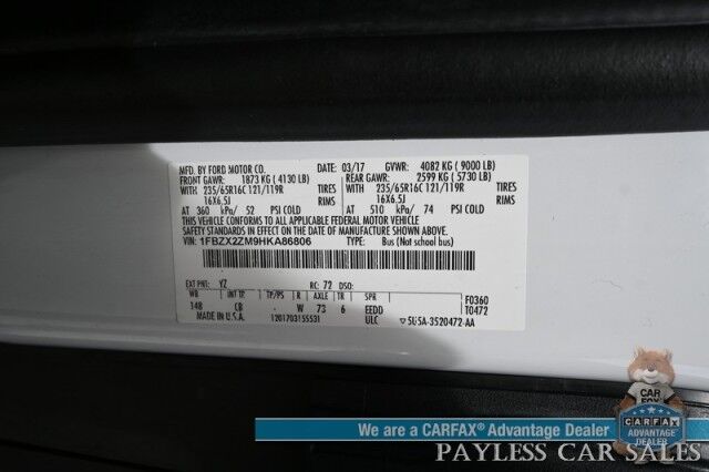 2017 Ford Transit Wagon XLT / T350 Passenger Wagon / 3.7L V6 / Low Roof / 15 Passenger / Premium Cloth Seats / AUX Input / Back Up Camera / Cruise Control / Air Conditioning / Power Locks, Windows & Mirrors Anchorage AK