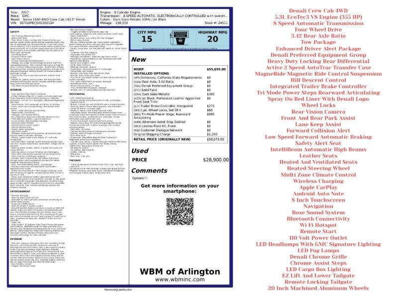 2017 GMC Sierra 1500 Denali Crew Cab 4WD w/ Denali Preferred Equipment Group