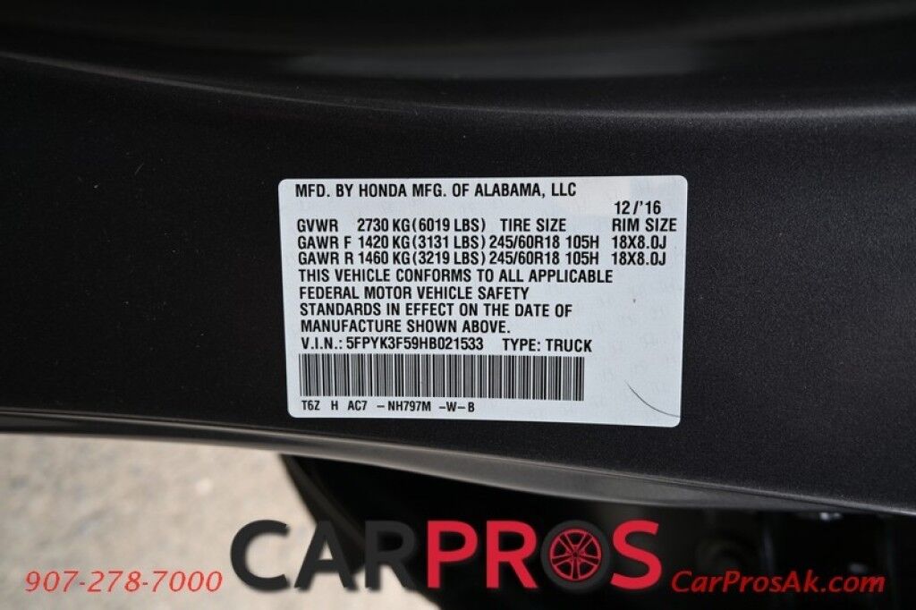 2017 Honda Ridgeline RTL - 3.5 V6 - Automatic - All Wheel Drive - Remote State - Keyless Entry & Start - Power Heated Leather Front Seats - Power Door Locks & Windows - Backup Camera - Bluetooth - Tow Package Anchorage AK
