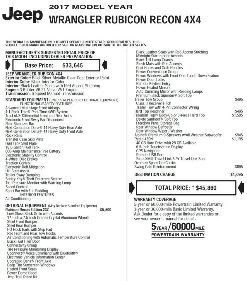 2017 Jeep Wrangler Rubicon 4X4 / Recon Edition / UPGRADES! Lincolnton NC