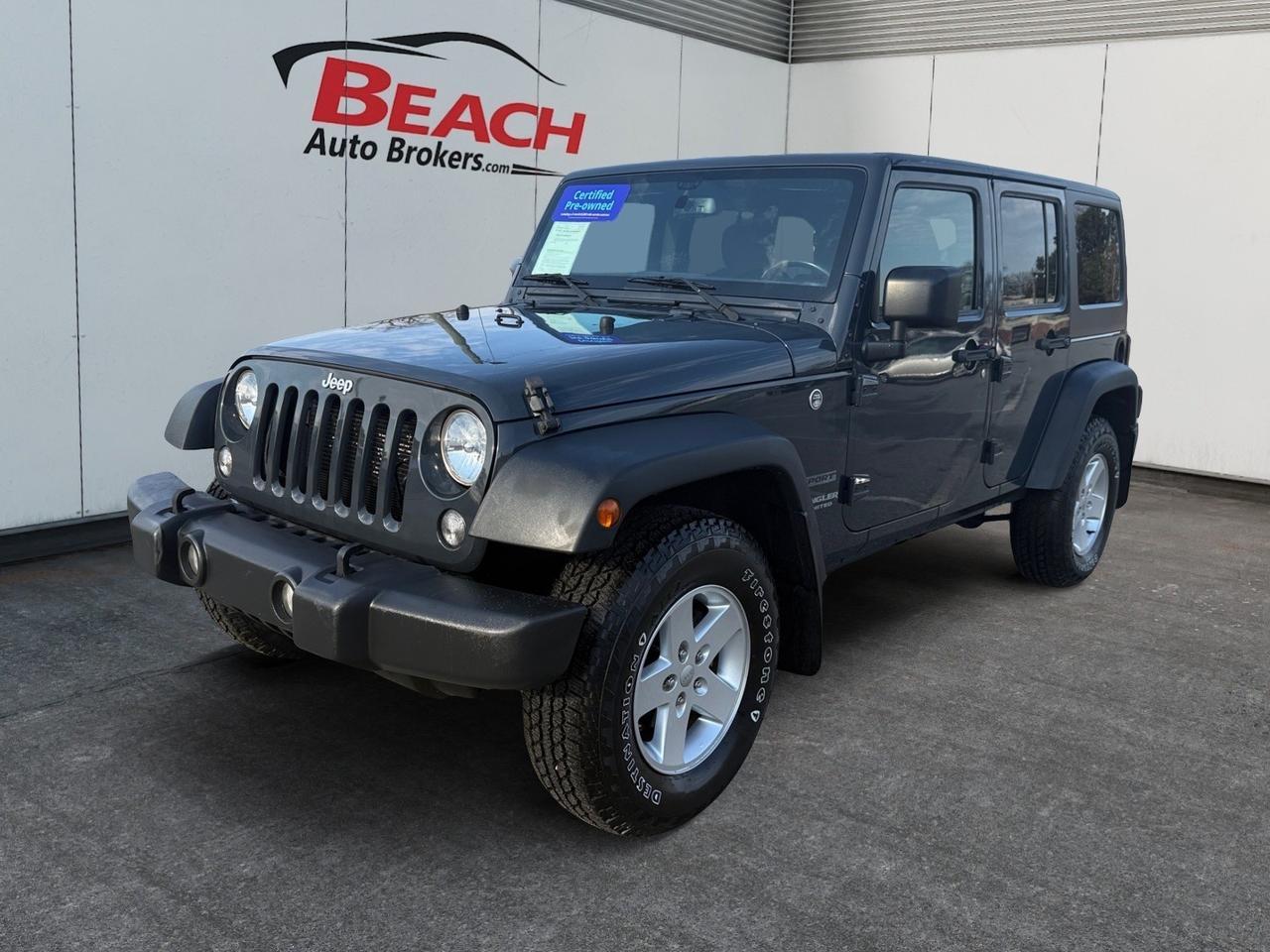 2017 Jeep Wrangler Unlimited Sport, BLUETOOTH, POWER/HEATED MIRRORS, TOW PACKAGE, REMOTE KEYLESS ENTRY, TINTED GLASS, CLEAN CARFAX, THIS WRANGLER IS READY FOR ITS NEXT ADVENTURE!