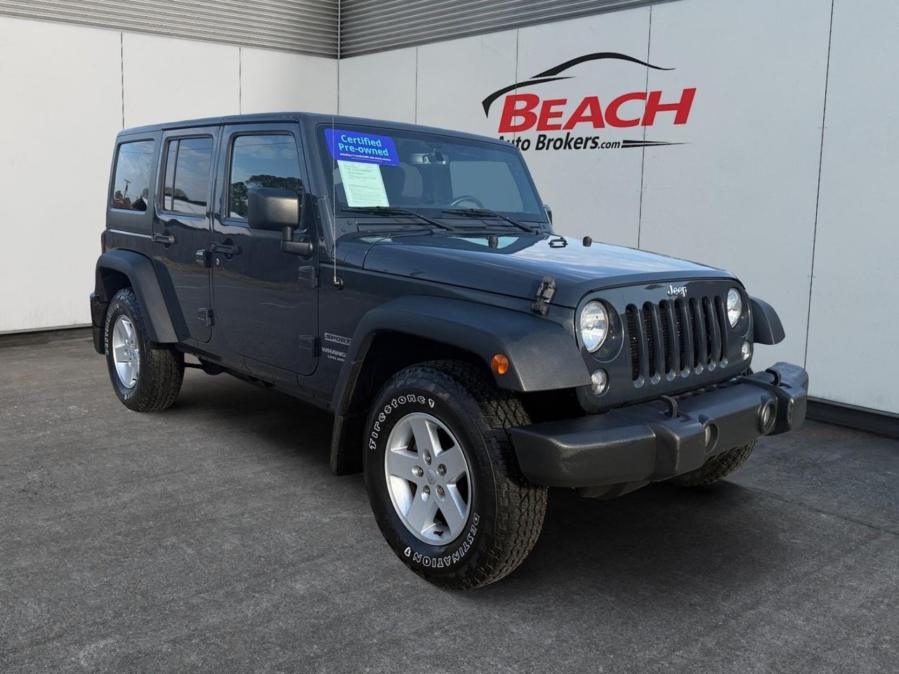 2017 Jeep Wrangler Unlimited Sport, BLUETOOTH, POWER/HEATED MIRRORS, TOW PACKAGE, REMOTE KEYLESS ENTRY, TINTED GLASS, CLEAN CARFAX, THIS WRANGLER IS READY FOR ITS NEXT ADVENTURE!