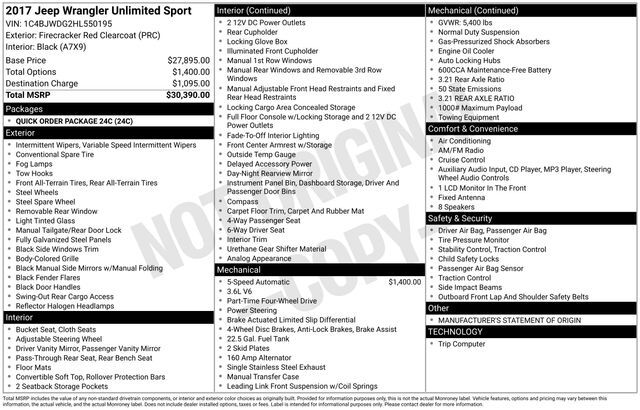 2017 Jeep Wrangler Unlimited Sport Raleigh NC