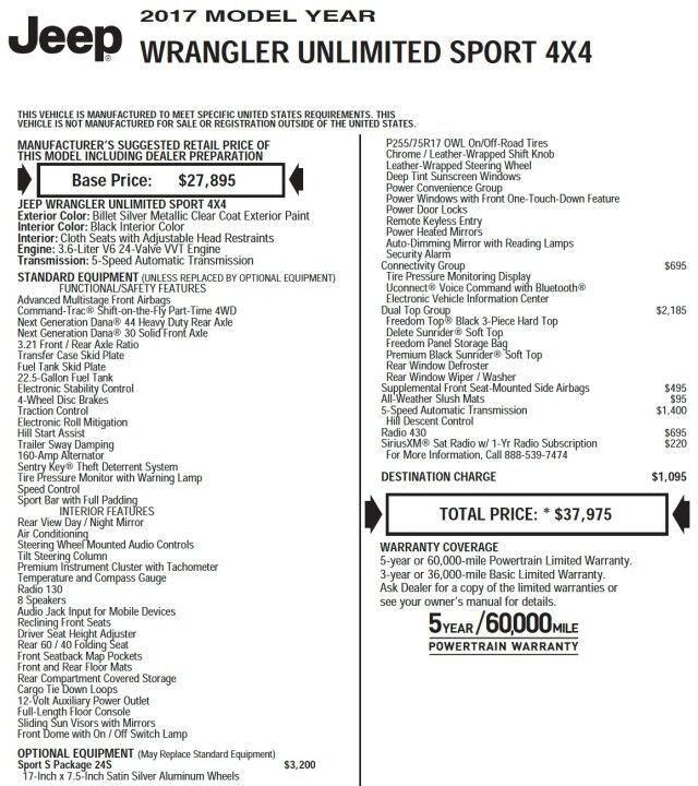 2017 Jeep Wrangler Unlimited Sport S 4X4 / Hard Top / Power Convenience Group! High Point NC