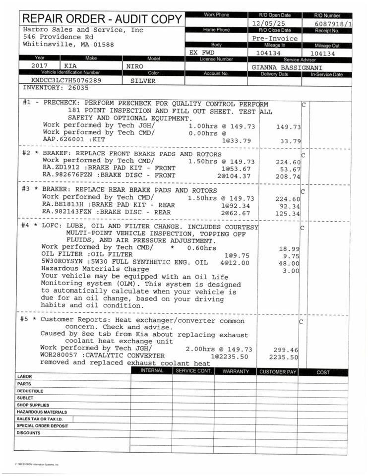 2017 Kia Niro EX - 1 OWNER - GREAT SERVICE RECORDS Webster MA