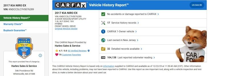 2017 Kia Niro EX - 1 OWNER - GREAT SERVICE RECORDS Webster MA