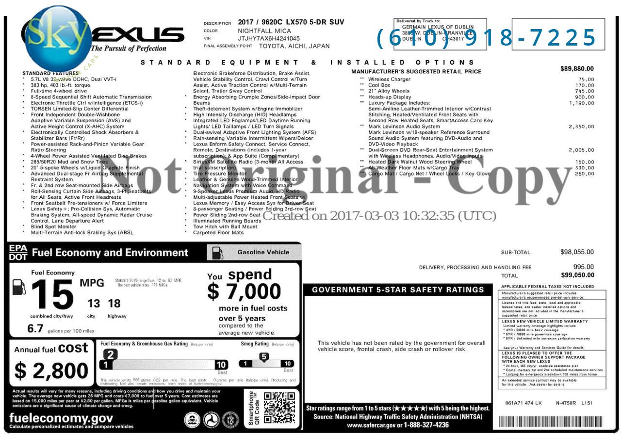 2017 Lexus LX 570 4WD w/Rear Seat Entertainment LX 570