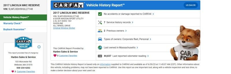 2017 Lincoln MKC Reserve - VERY CLEAN - LOW MILES Webster MA