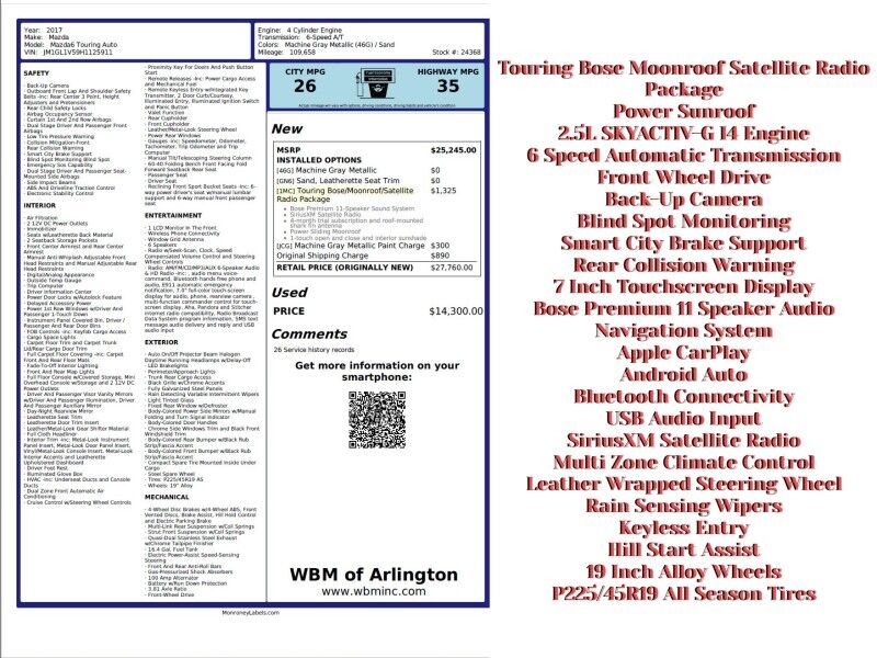 2017 Mazda Mazda6 Touring Sedan FWD