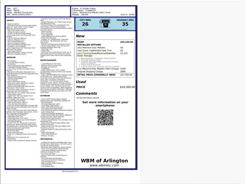 2017 Mazda Mazda6 Touring Sedan FWD Arlington VA