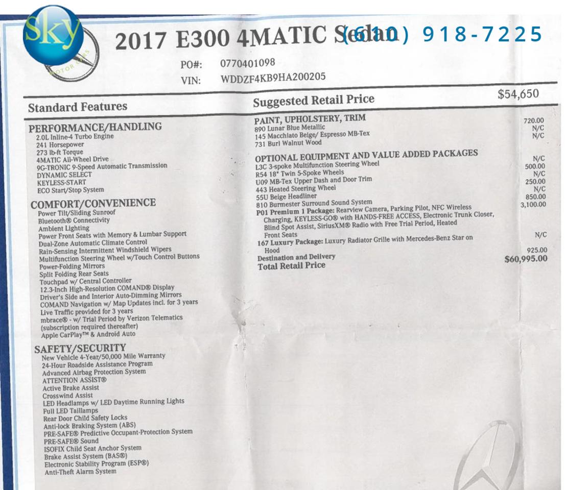 2017 Mercedes-Benz E-Class Sedan 4MATIC AWD E 300 Luxury