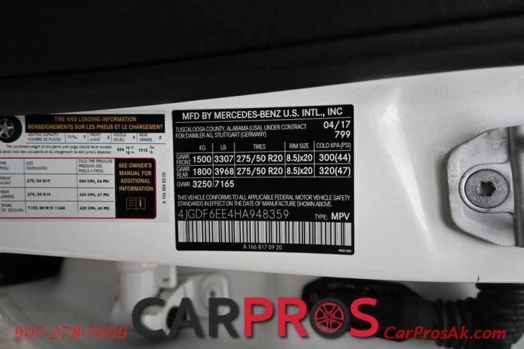 2017 Mercedes-Benz GLS 450 4MATIC AWD - Premium Pkg - Power & Heated Leather Seats - 3-Zone Climate Control - Navigation - Bluetooth - 360 Surround View Camera - Blind Sport Alert - Push Button Start - Power 3rd Row Seating - Seats 7 - Power Liftgate - Tow Pkg Anchorage AK