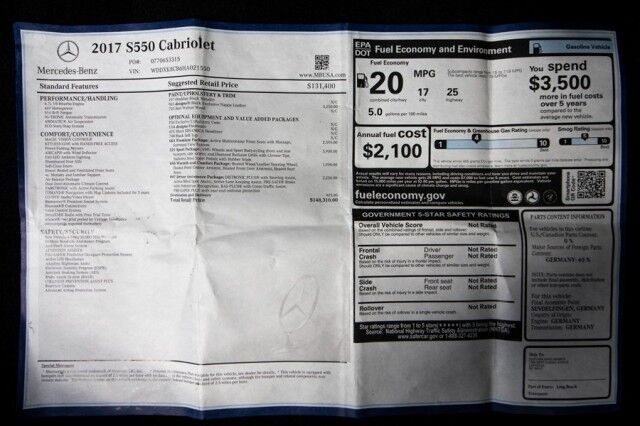 2017 Mercedes-Benz S-Class S 550 DESIGNO Cabriolet ($148,310 MSRP) *ONLY 27,000 MILES* *LOADED* *IMMACULATE* San Diego CA