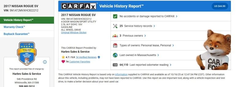 2017 Nissan Rogue SV Webster MA