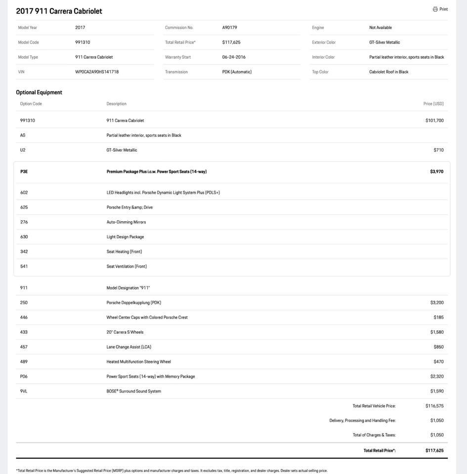 2017 Porsche 911 Carrera Cabriolet Pompano Beach FL