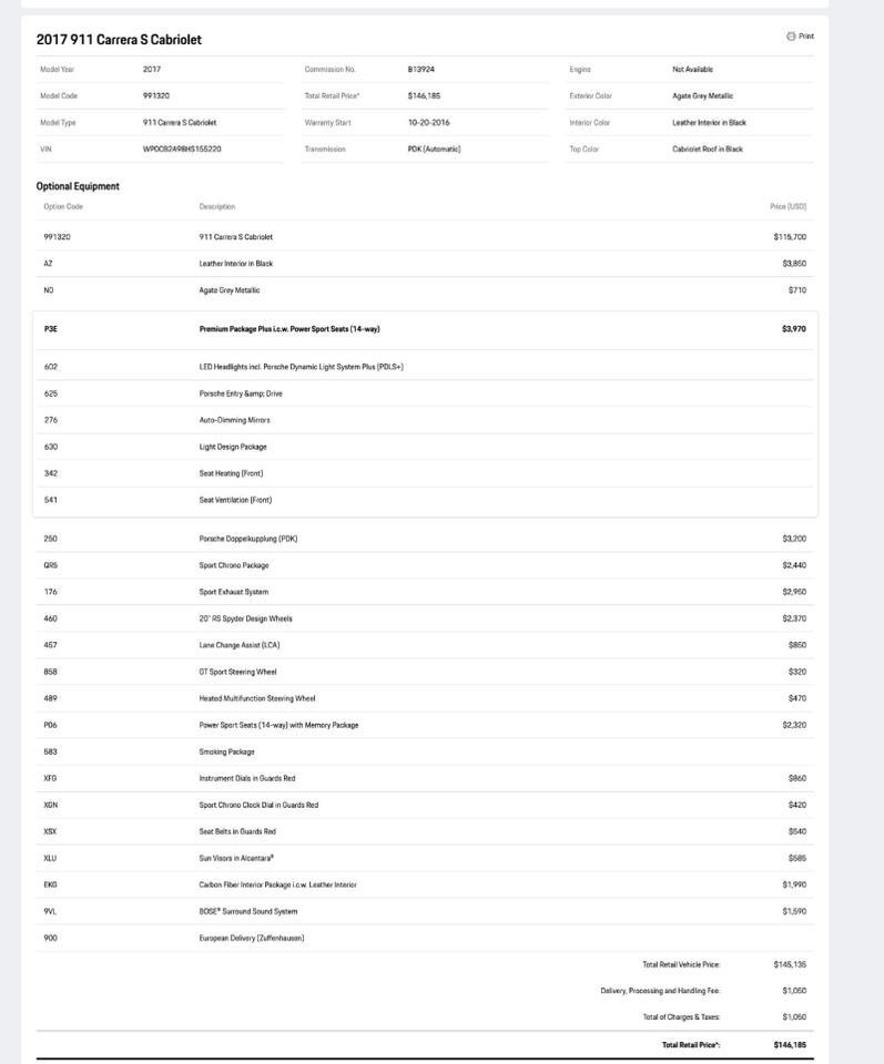 2017 Porsche 911 Carrera S Cabriolet Pompano Beach FL