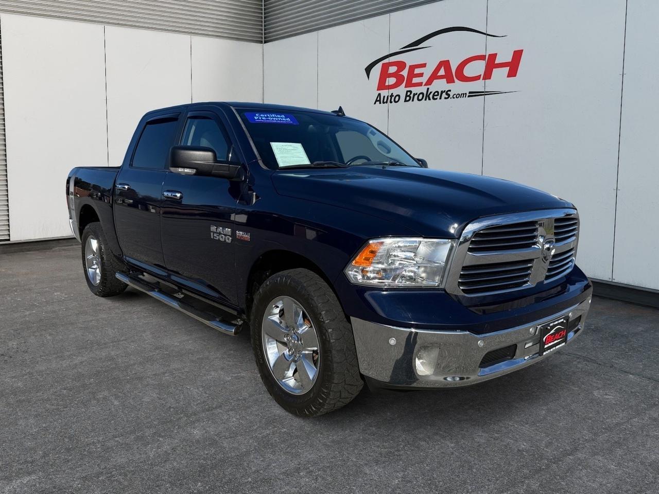 2017 Ram 1500 Big Horn, HEATED SEATS, ALPINE SPEAKERS, UNIVERSAL GARAGE DOOR OPENER, BLUETOOTH, TOW PACKAGE, BED LINER, POWER SLIDING REAR WINDOW, POWER/HEATED MIRRORS, BACKUP CAMERA, RUNNING BOARDS, LOW MILES!