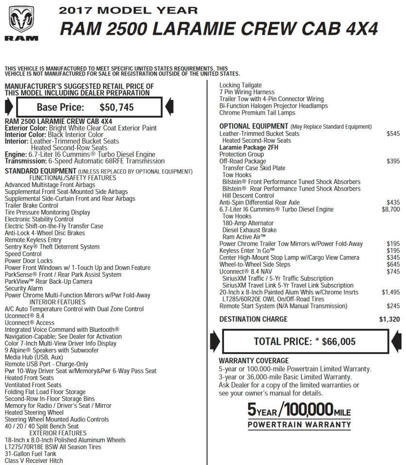 2017 Ram 2500 Laramie 4X4 / Turbo Diesel / Cooled Seats! Lincolnton NC