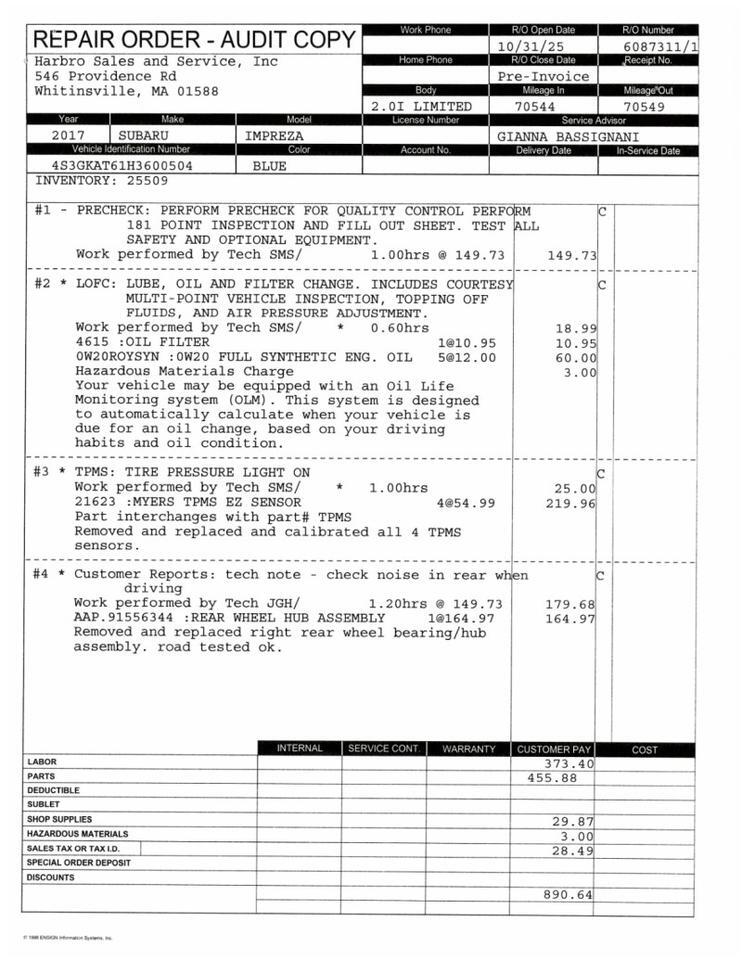 2017 Subaru Impreza Limited Webster MA