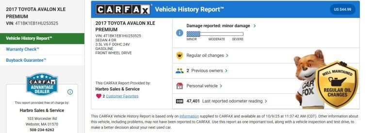 2017 Toyota Avalon XLE Premium - EXCELLENT SERVICE HISTORY Whitinsville MA