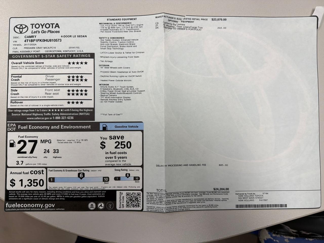 2017 Toyota Camry LE 1-Owner 16K Miles!