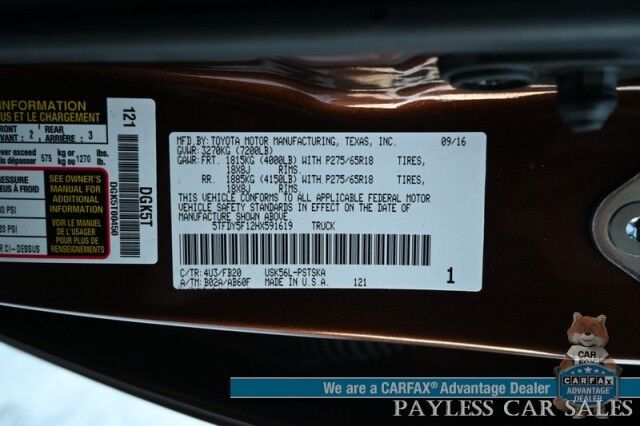 2017 Toyota Tundra SR5 / TRD Off Road Pkg / Crew Cab / Lifted / Power & Heated Cloth Seats / Bluetooth / Back Up Camera / Cruise Control / USB & Aux Jacks / Bed Liner / Running Boards / Tonneau Cover / Custom Wheels / Tow Pkg Anchorage AK