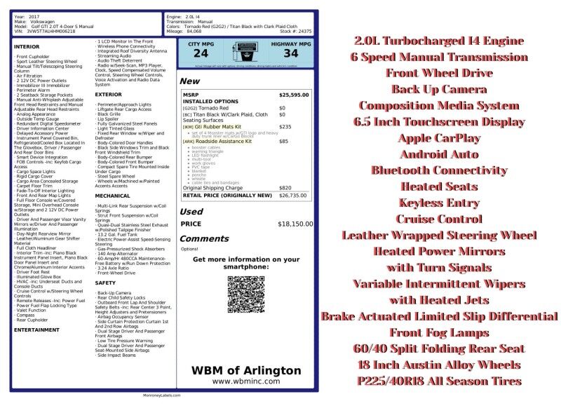 2017 Volkswagen Golf GTI 2.0T Sport 4-Door FWD Arlington VA
