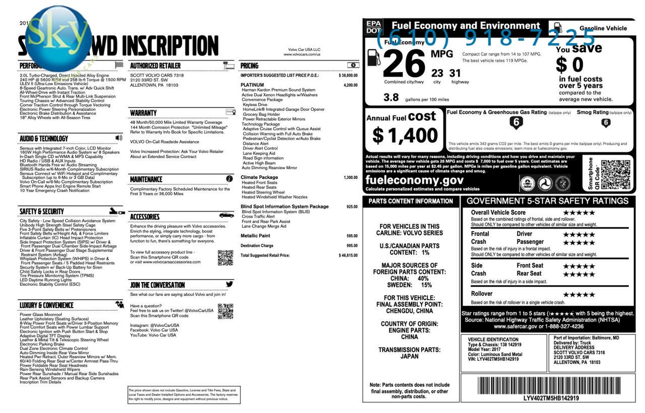 2017 Volvo S60 AWD Inscription Platinum
