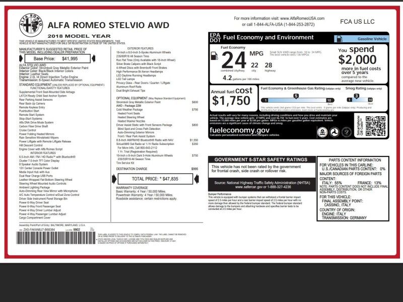 2018 Alfa Romeo Stelvio AWD Arlington VA