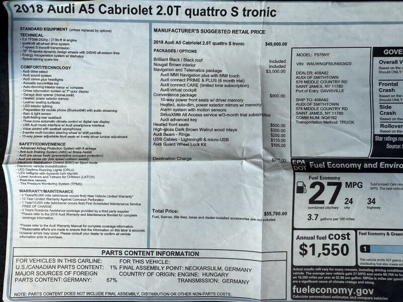 2018 Audi A5 Cabriolet Premium Willow Grove PA
