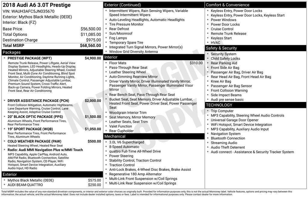 2018 Audi A6 3.0T Prestige OR