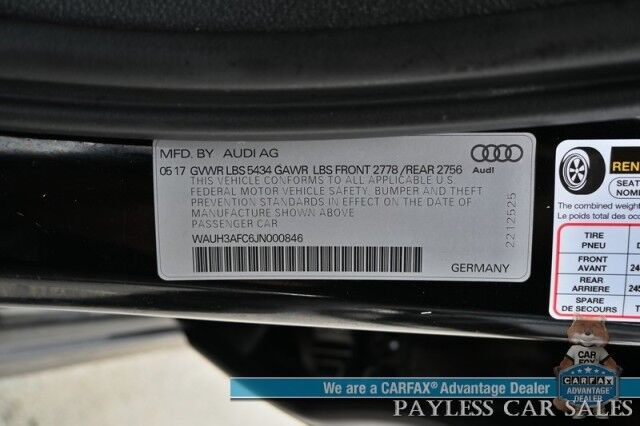 2018 Audi A6 Prestige / AWD / Heated & Cooled Leather Seats / Navigation / Sunroof / Bose Speakers / Adaptive Cruise / Blind Spot Alert / HUD / Bluetooth / Back Up Camera / Keyless Entry & Start / 29 MPG Anchorage AK