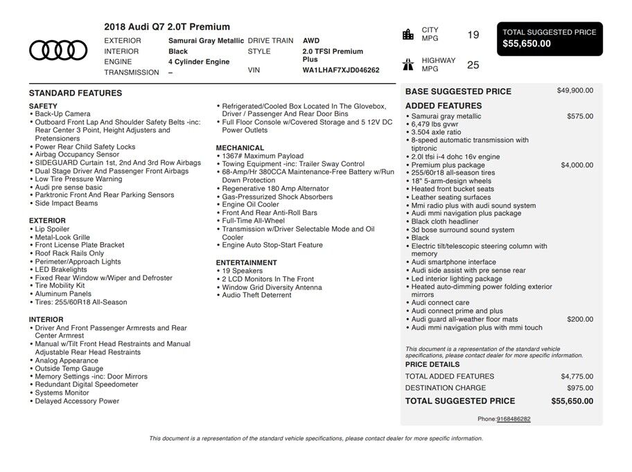 2018 Audi Q7 2.0T Premium Plus Sport Utility 4D Folsom CA