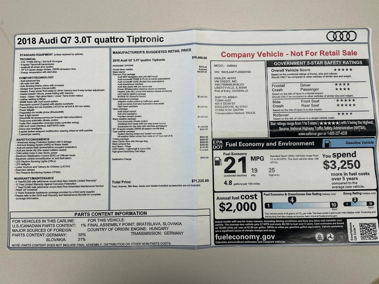 2018 Audi Q7 Quattro AWD Premium Plus West Chester PA