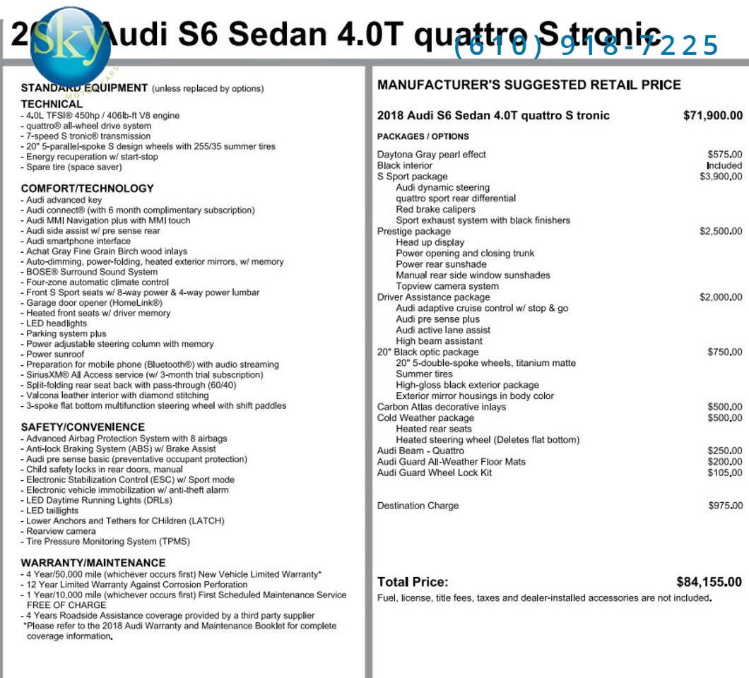 2018 Audi S6 Prestige Quattro AWD