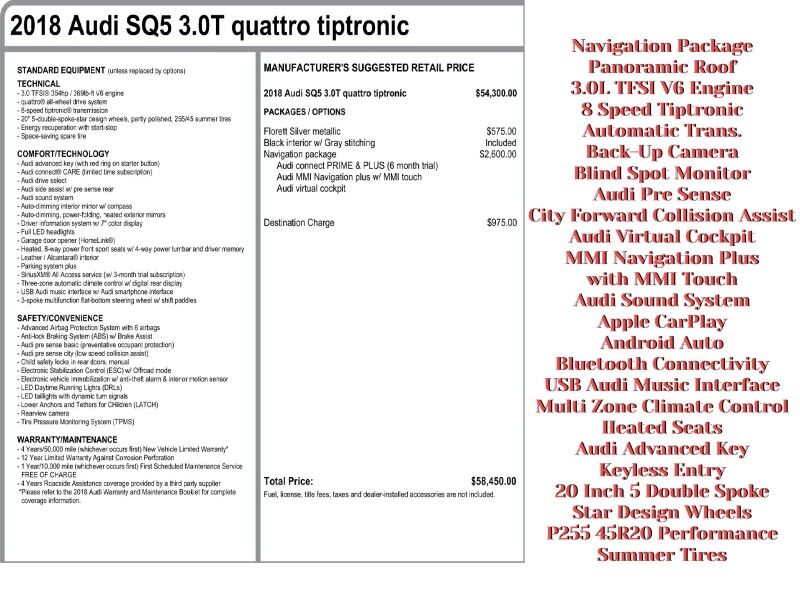 2018 Audi SQ5 3.0T quattro Premium Plus AWD