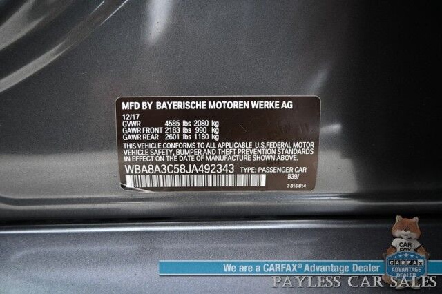 2018 BMW 320i xDrive / AWD / Driving Assistance Pkg / Premium & Convenience Pkg / Power & Heated Leather Seats / Heated Steering Wheel / Sunroof / Blind Spot Alert / Bluetooth / USB Input / Back Up Camera / Cruise Control / 34 MPG Anchorage AK