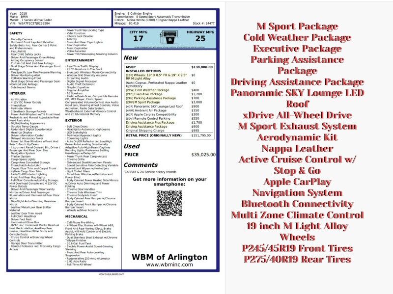 2018 BMW 7 Series 750i xDrive AWD Arlington VA