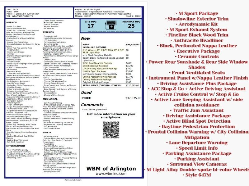 2018 BMW 750i xDrive 750i xDrive w/ M Sport Pkg