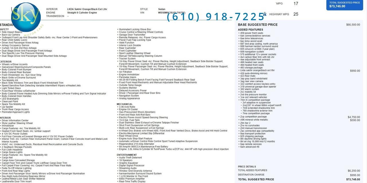 2018 BMW M3 Competition 6 Speed Manual