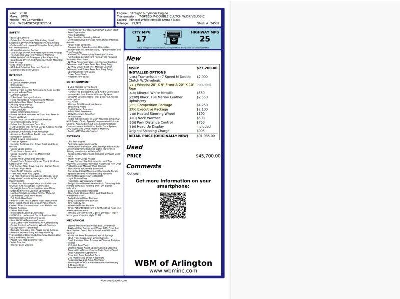 2018 BMW M4 Competition RWD w/ Executive Package