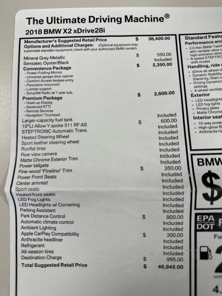 2018 BMW X2 AWD xDrive28i Premium & Convenience Pkgs