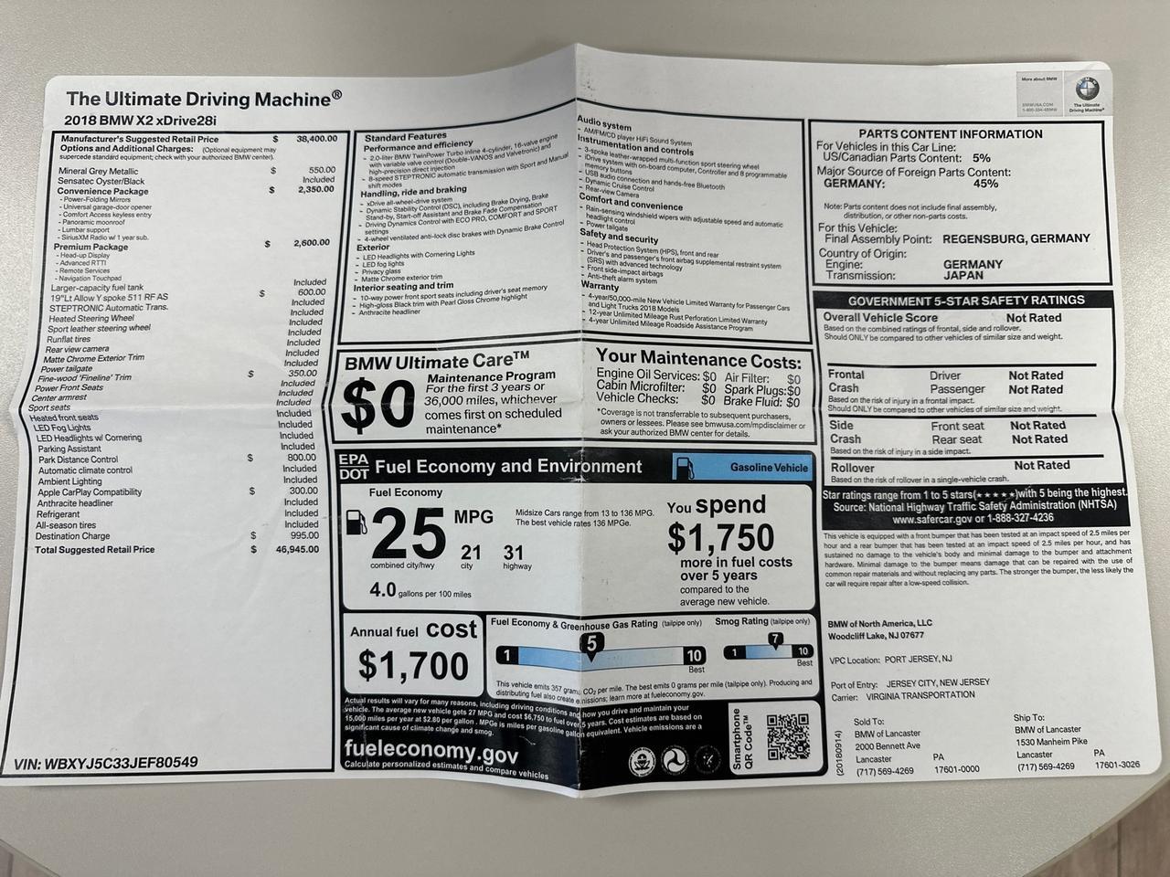 2018 BMW X2 AWD xDrive28i Premium & Convenience Pkgs