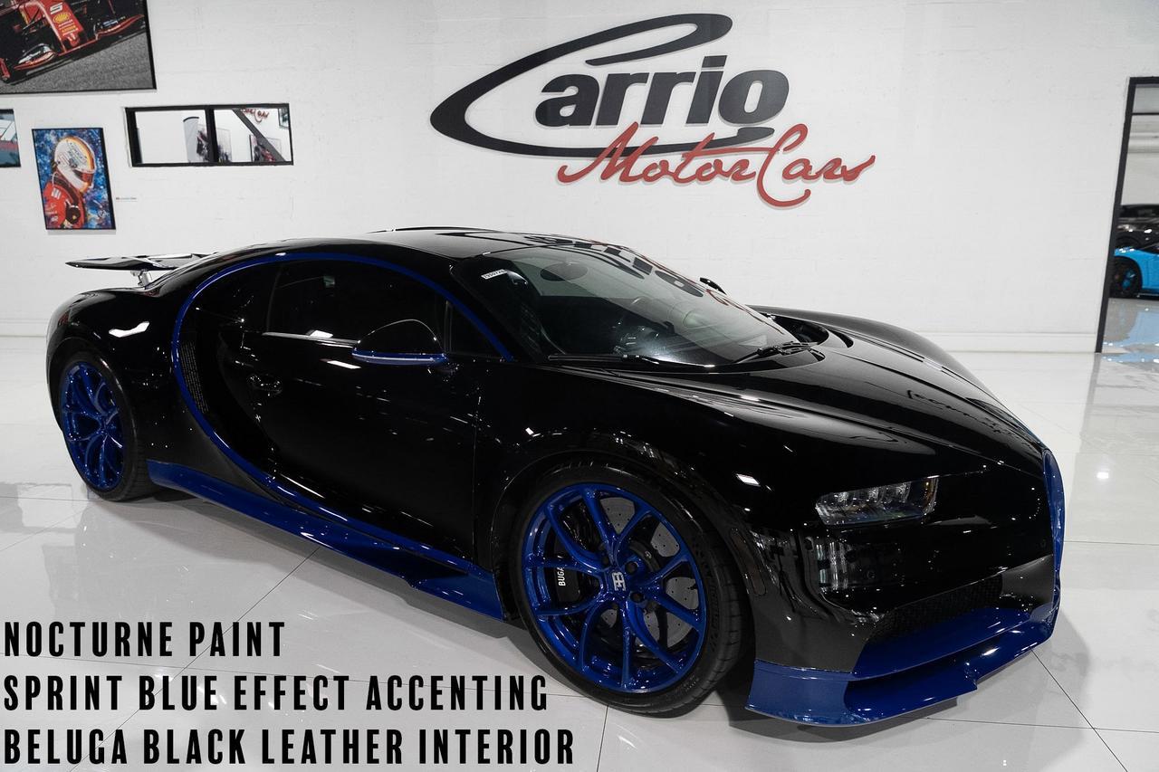 2018 Bugatti Chiron Nocturne paint, Sprint Blue Effect accenting, Beluga Black leather interior AND MUCH MORE!!!