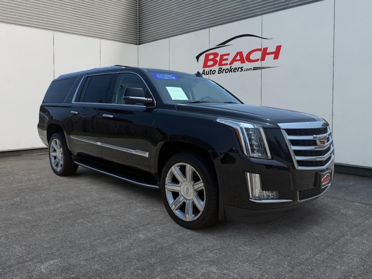 2018 Cadillac Escalade ESV Luxury, HEATED/VENTILATED SEATS, HEATED REAR SEATS, SUNROOF, CAPTAINS CHAIRS, 3RD ROW, BOSE SPEAKERS, UNIVERSAL GARAGE DOOR OPENER, RUNNING BOARDS, TOW PACKAGE, POWER FOLDING MIRRORS, CLEAN CARFAX, ONLY 1 OWNER!
